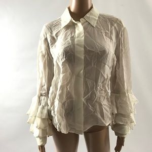 a.b.s Women's Casual Button Down Shirt Cream Sz S